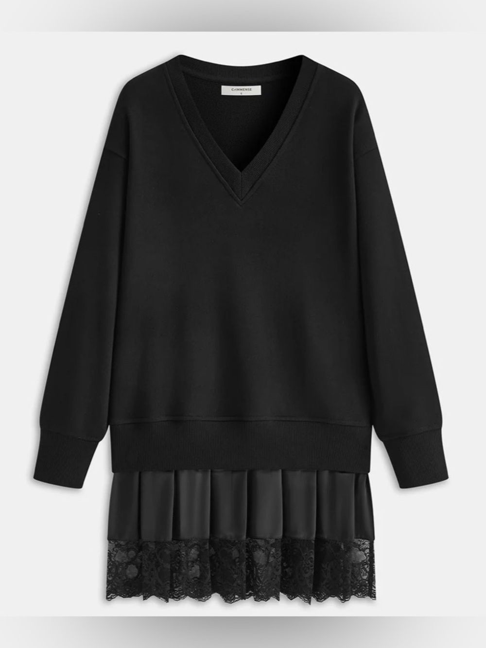 Commense pleated hem lace trimmed sweater shirt dress
